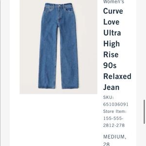 Abercrombie & Fitch “The 90’s Relaxed Jean High Rise” Curve Love 28/6R